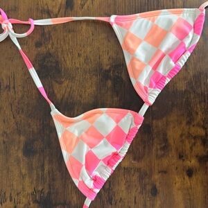 Pink and White Checkered Bikini Top